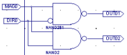 H}:OUT1=NAND(MAG,~DIR), OUT2=NAND(MAG,DIR)